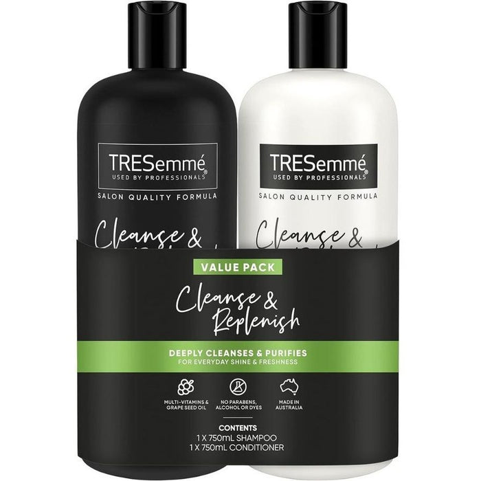 Twin Pack 750mls Tresemmé Cleanse & Replenish Shampoo + Conditioner With Grapeseed Oil for Oily Hair