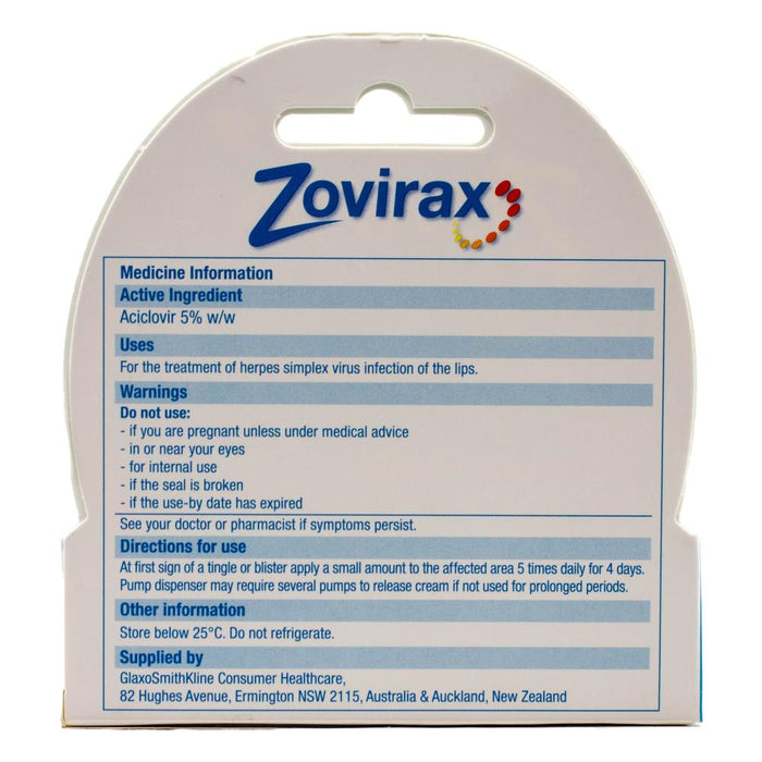 Zovirax Anti-Viral Cold Sore Cream Pump 2g