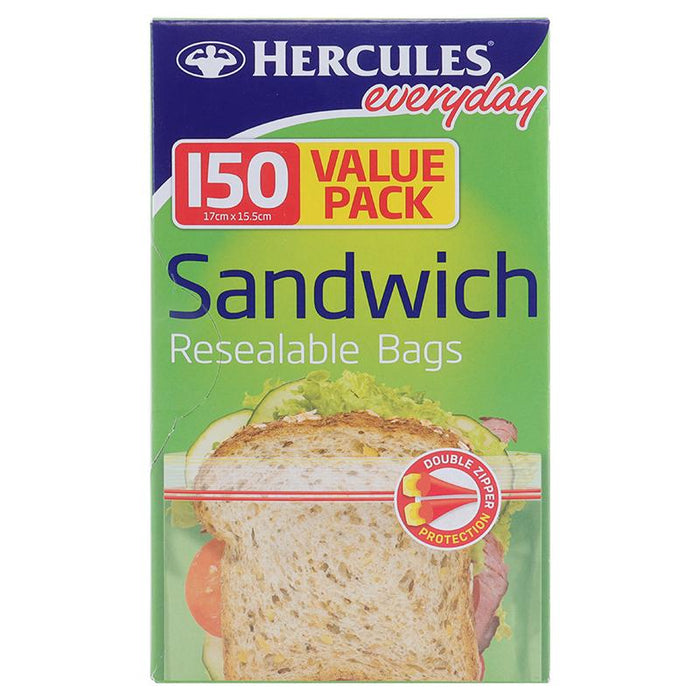 Bulk 150PK Hercules Sandwich Bags Snap Lock 16.5cm x 15.5cm