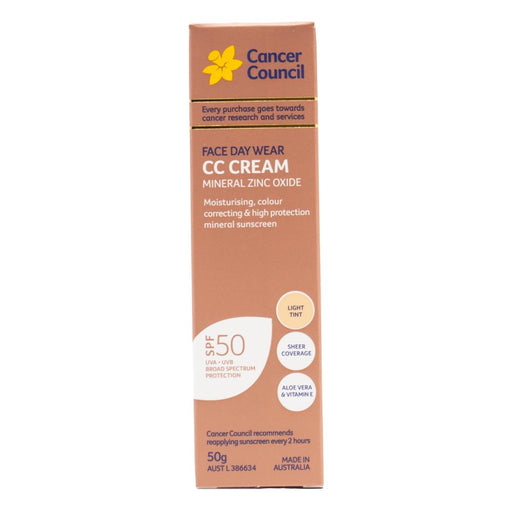 Cancer Council Face Day Wear CC Cream Mineral Zinc Oxide Light Tint SPF50 50g