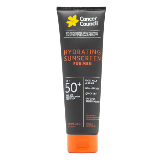 Cancer Council Hydrating Sunscreen for Men SPF50+ 100ml Face Neck & Scalp