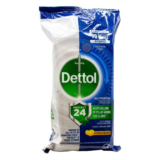 Dettol Multipurpose Disinfectant Wipes Biodegradable Citrus Burst PK 90