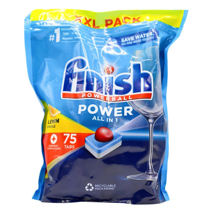 Finish Powerball Dishwashing Tablets Power All In 1 Lemon Sparkle 75PK