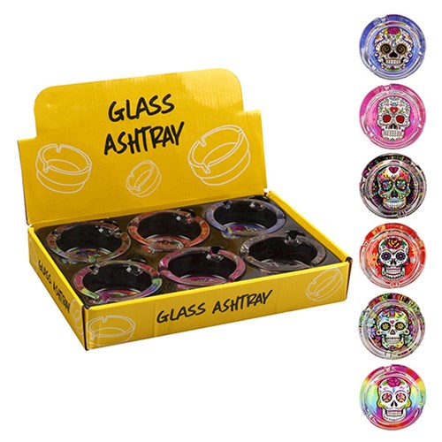 Glass Ash Tray Sugar Skull Design