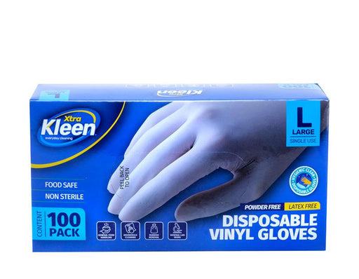Gloves Powder Free Disposable - Vinyl - Clear - Large 100pk