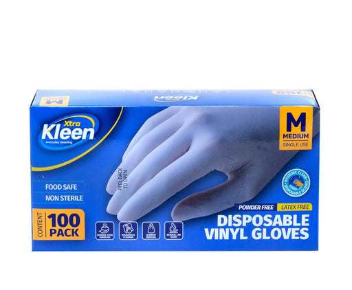 Gloves Powder Free Disposable - Vinyl - Clear - Medium 100pk