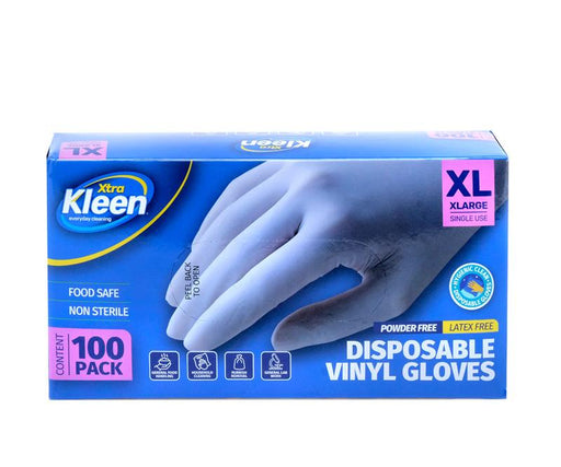 Gloves Powder Free Disposable - Vinyl - Clear - X Large 100pk