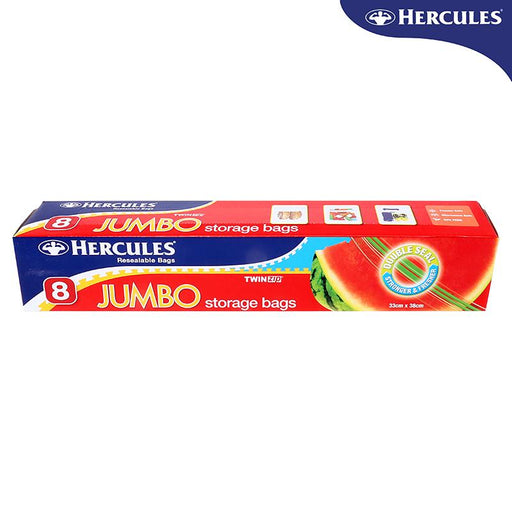 Hercules Storage Bags Resealable Twin Zip Jumbo 8pk 33cm x 38cm