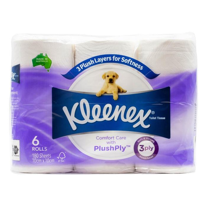 Kleenex PK6 X 180 Sheets Toilet Paper 3 Ply Comfort Care With Plush Ply Soft & Strong