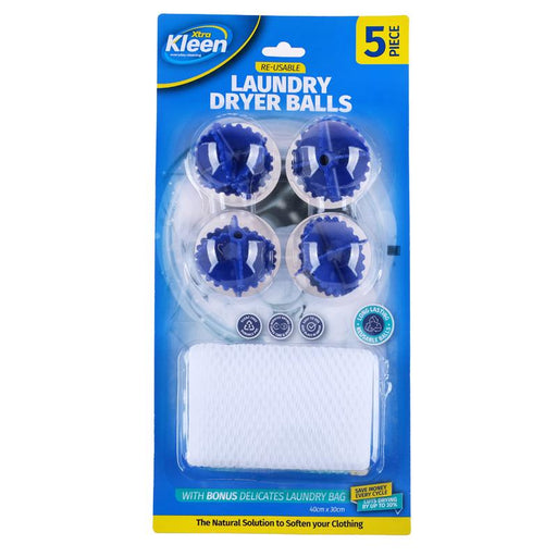 Laundry Dryer Balls With Delicates Wash Bag 5pc - Includes 4 Balls & 1 x Bag 40cm x 50cm