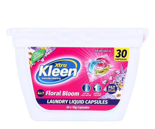 Laundry Liquid Caps With Fabric Softener Beads Bulk 30 PK - Floral Bloom