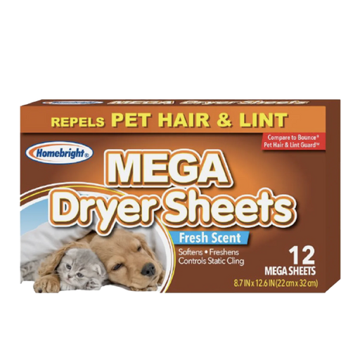 Mega Dryer Sheets Repels Pet Hair & Lint- Fresh Scent 12PK