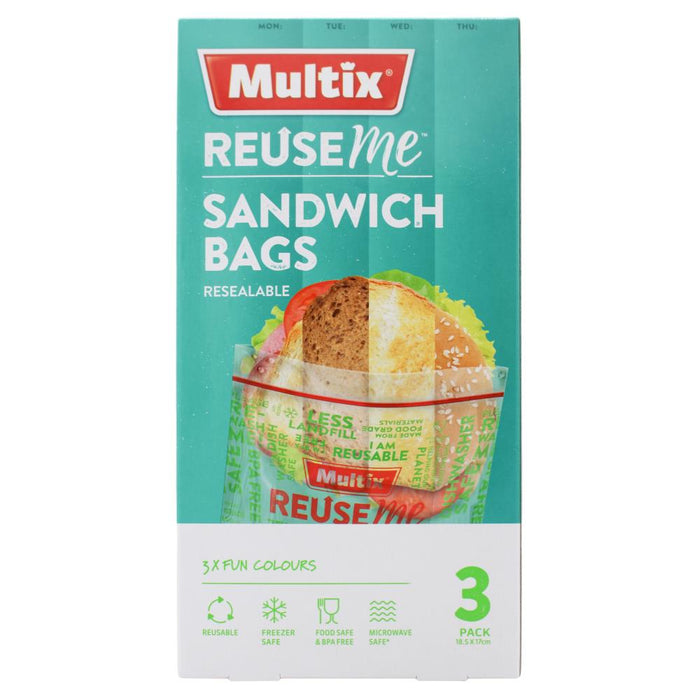 Multix Reuse Me Sandwich Bags Resealable 3 Pack