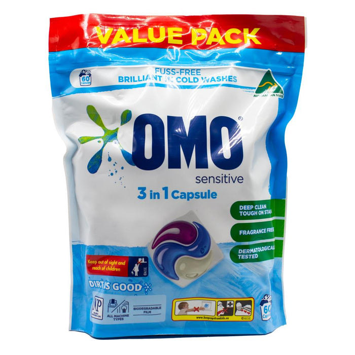 OMO Bulk 60PK Laundry Capsules 3 in 1 Sensitive