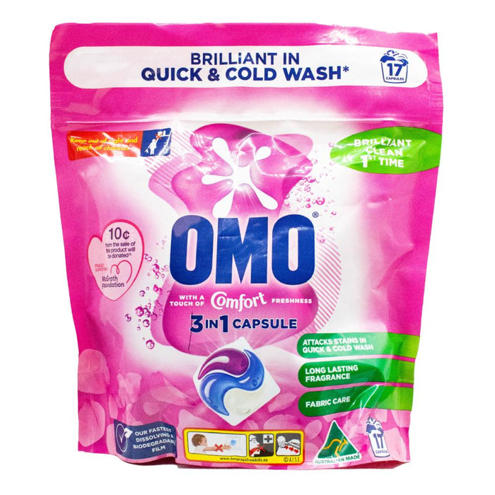 OMO Touch Of Comfort 3 In 1 Liquid Capsules Detergent 17 Pack