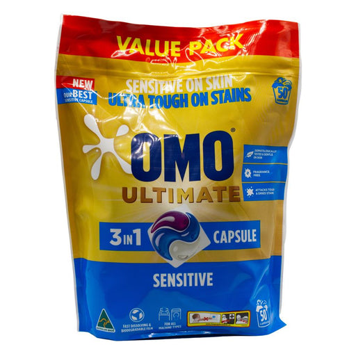 OMO Ultimate Sensitive 3 in 1 Laundry Capsules BULK 50 PK