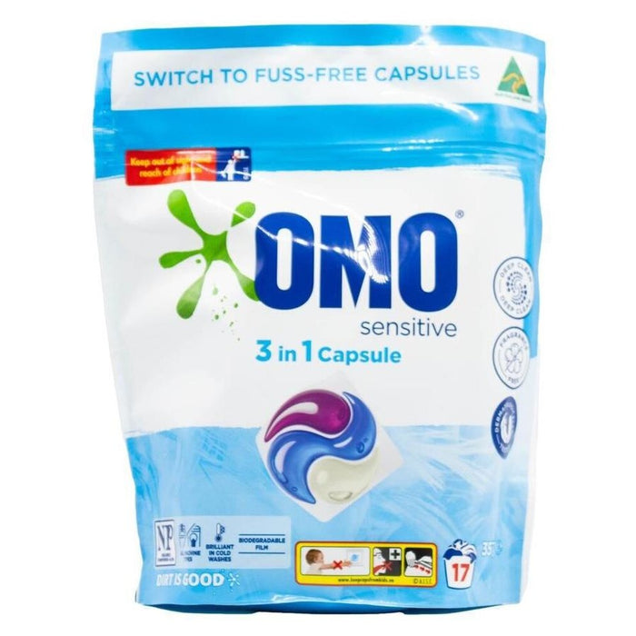 Omo Sensitive 3 in 1 Laundry Detergent Capsules Washing Pods 17PK