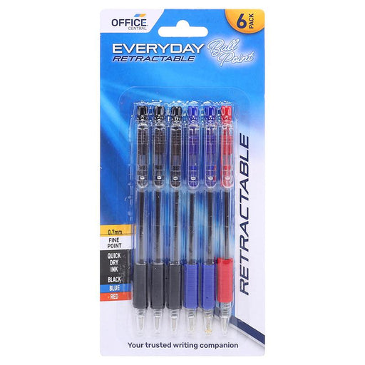 Pen Retractable Ball Point 6pk