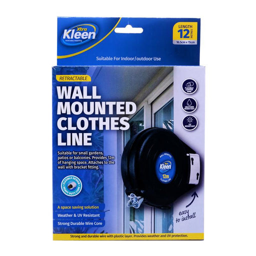 Wall Mounted Retractable Clothes Line 12 Metre