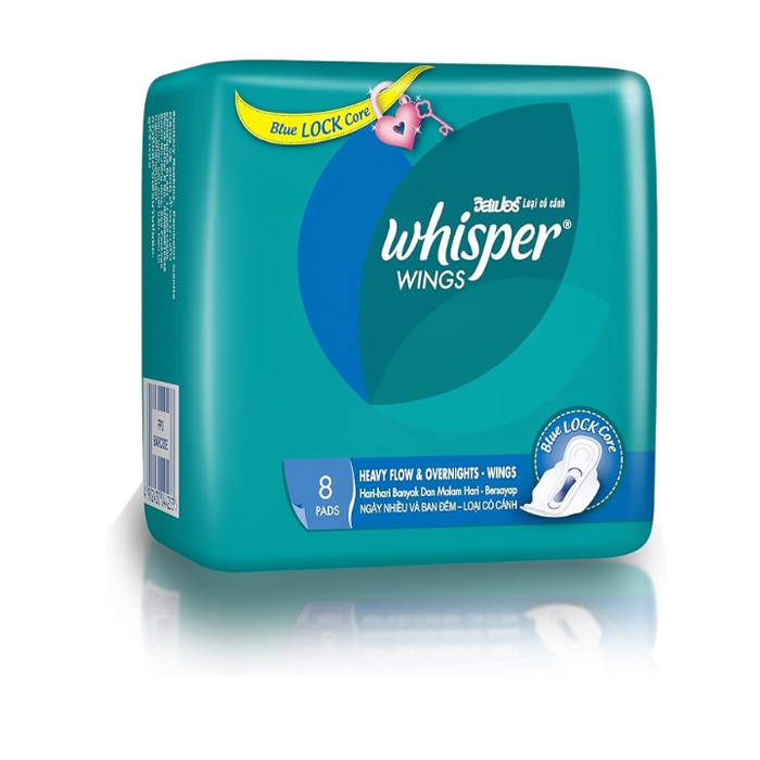 Whisper Overnight Heavy Flow Pads With Wings 8PK