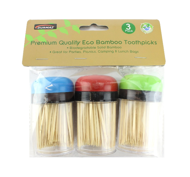 Eco Friendly 600 Value Pack Bamboo Toothpicks  200 x 3 Piece