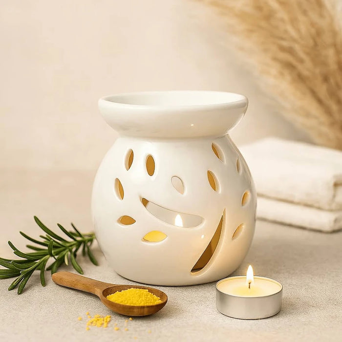 Ceramic White Little Wax & Oil Burner - Assorted Designs 9cm x 8cm
