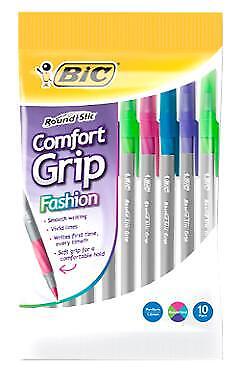 Bic Comfort Grip Coloured Fashion Pens 10 Pk