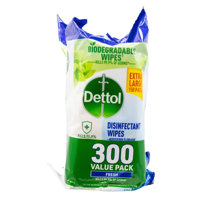 Dettol Bulk 300 Antibacterial Disinfectant Wipes 2 x 150PK's