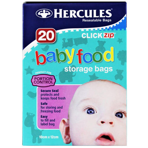 Hercules Clip Zip Baby Food Storage Bags 20Pk