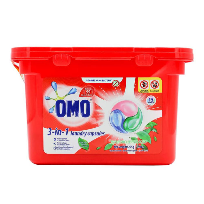 Omo 3 In 1 Laundry Capsules Fresh Eucalyptus Scent 15PK