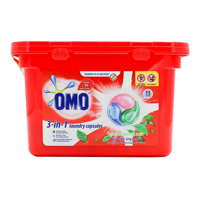 Omo 3 in 1 Laundry Capsules - Fresh Eucalyptus PK 15